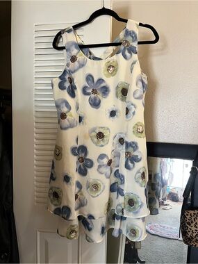 Vintage Scarlett International Floral Tiered Sundress with Blue & Green Flowers